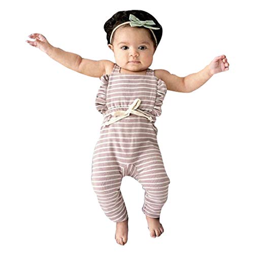 YWLINK Mono De Bebe Verano ReciéN Nacido Bebé NiñA Sin Respaldo A Rayas con Volantes Mameluco Mono Ropa Vestido De NiñA para Mezcla De AlgodóN Bautizo Moda Casual Lindo CóModo(Púrpura,2-3 años/110)