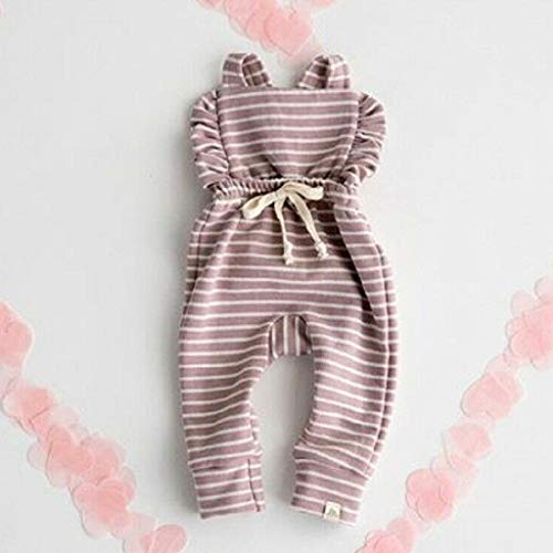 YWLINK Mono De Bebe Verano ReciéN Nacido Bebé NiñA Sin Respaldo A Rayas con Volantes Mameluco Mono Ropa Vestido De NiñA para Mezcla De AlgodóN Bautizo Moda Casual Lindo CóModo(Púrpura,2-3 años/110)