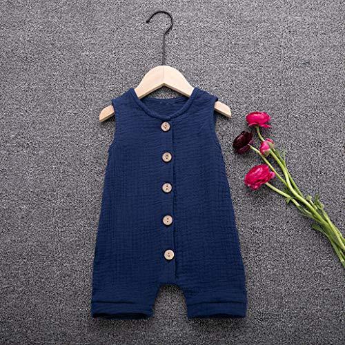 YWLINK Mono De Bebe,ReciéN Nacido Verano Mezcla De AlgodóN NiñO Sin Mangas Color SóLido Doblar Camisola Mono Lindo Ocio Y Confort Ropa De Bebe Fiesta CumpleañOs Regalo(Azul,12-18 meses/90)