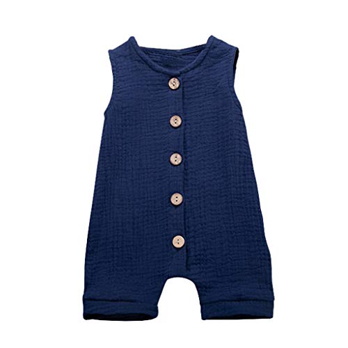 YWLINK Mono De Bebe,ReciéN Nacido Verano Mezcla De AlgodóN NiñO Sin Mangas Color SóLido Doblar Camisola Mono Lindo Ocio Y Confort Ropa De Bebe Fiesta CumpleañOs Regalo(Azul,12-18 meses/90)