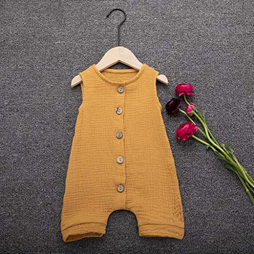 YWLINK Mono De Bebe,ReciéN Nacido Verano Mezcla De AlgodóN NiñO Sin Mangas Color SóLido Doblar Camisola Mono Lindo Ocio Y Confort Ropa De Bebe Fiesta CumpleañOs Regalo(Amarillo,18-24 meses/100)