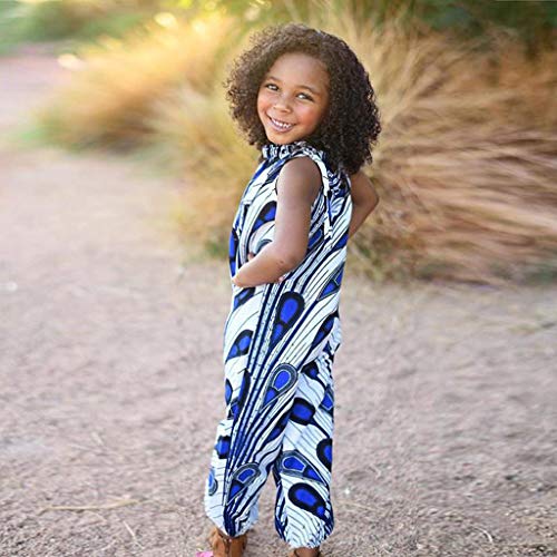 YWLINK Mono Estampado Digital Dashiki Africano NiñA Estilo Nacional Mono Holgado Sin Tirantes con Hombros Al Aire Y Verano Ajustable Ropa Casual NiñA Petos Pantalones De Trabajo(Blanco,8-10 años)
