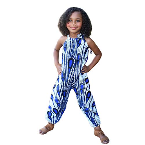 YWLINK Mono Estampado Digital Dashiki Africano NiñA Estilo Nacional Mono Holgado Sin Tirantes con Hombros Al Aire Y Verano Ajustable Ropa Casual NiñA Petos Pantalones De Trabajo(Blanco,8-10 años)