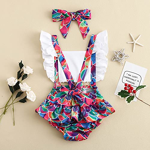 YWLINK Mono Verano para NiñA para Bebé NiñO 1-25 AñOs, Mono con Estampado Escamas Pez Encaje con Mangas Voladoras, Casual Ligero Fresco Dulce Encantador Trajes Favoritos para NiñOs