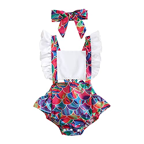 YWLINK Mono Verano para NiñA para Bebé NiñO 1-25 AñOs, Mono con Estampado Escamas Pez Encaje con Mangas Voladoras, Casual Ligero Fresco Dulce Encantador Trajes Favoritos para NiñOs