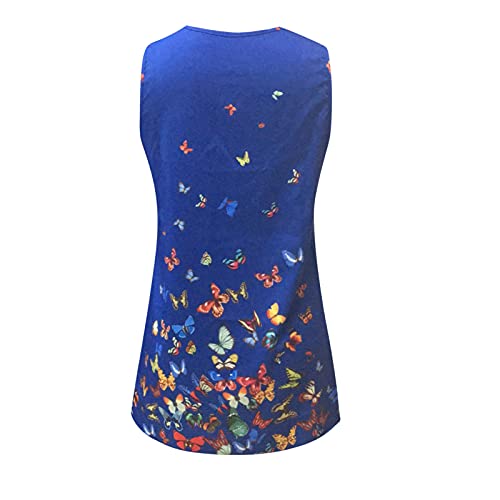 YWLINK Mujer Vestido Camiseta Estampado Floral Sin Mangas Vestido Casual Corto Playa,Vestido Mujer Verano Dye Playa Tallas Grandes Cuello Redondo Vestido,Falda Larga Estampada