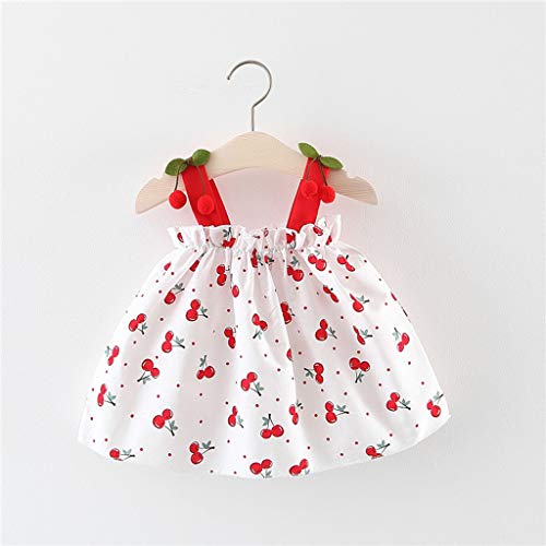 YWLINK NiñAs 2PC Verano Vestido Sin Mangas con Estampado De Cereza con Volantes Vestido De Princesa+Sombrero De Paja Lindo Ropa De NiñOs Muy Bonito Regalo(Rojo,12-18 Months/80/7/8)