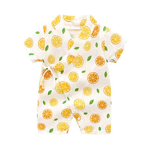 YWLINK ReciéN Nacido NiñO NiñAs Mono Corto De Manga Corta con Estampado De Dibujos Animados Kimono De Gasa Pijama Mameluco CóModo Bautismo Primer Regalo Ropa De Fiesta(Amarillo,12-18 meses/80)