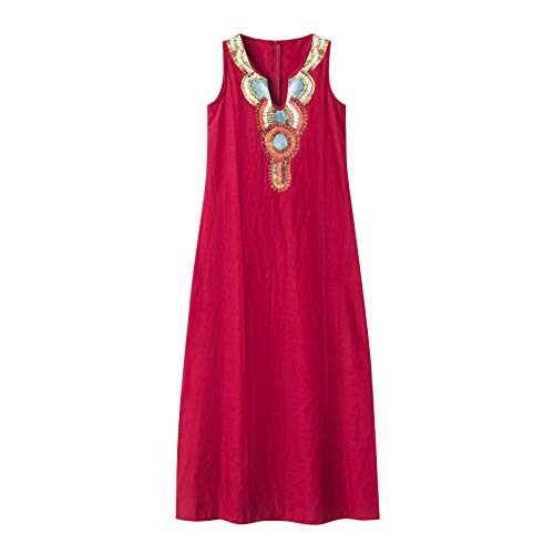 YWLINK SeñOras Moda AlgodóN Lino Bohemio Sin Mangas Profundo Escote En V Espalda Talle Alto con Aberturas Vestido Largo Vestidos Coctel Verano Casual Playa Talla Extra Maxi Vestido Largo Bohemio