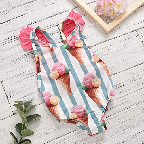 YWLINK Traje de Baño para Bebé Niñas Pequeñas Bañador de Una Pieza con Estampado de Helados Ropa de Natación Infantil con Espalda Descubierta y Volantes para Playa Piscina