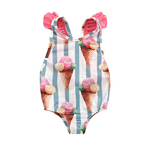 YWLINK Traje de Baño para Bebé Niñas Pequeñas Bañador de Una Pieza con Estampado de Helados Ropa de Natación Infantil con Espalda Descubierta y Volantes para Playa Piscina