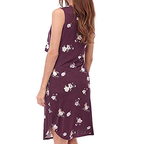 YWLINK Verano Mujer Maternidad Floral sin Mangas con Bolsillos amamantamiento Vestido de Lactancia Sexy Bien parecido Arriba Slim Fit(Rojo,M)