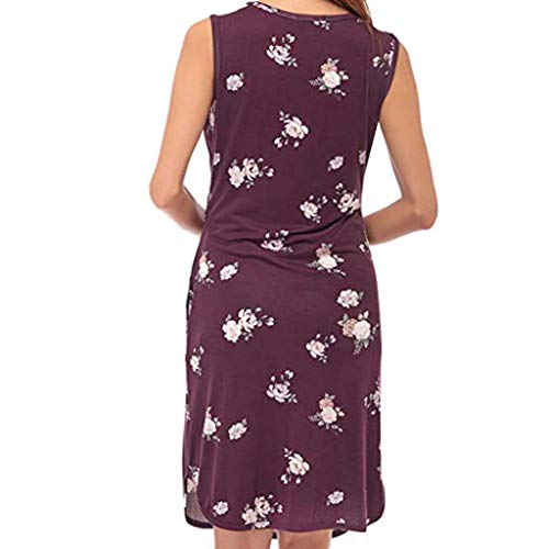 YWLINK Verano Mujer Maternidad Floral sin Mangas con Bolsillos amamantamiento Vestido de Lactancia Sexy Bien parecido Arriba Slim Fit(Rojo,M)
