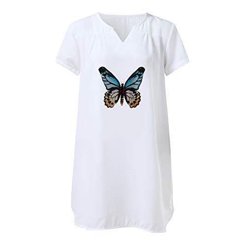 YWLINK Vestido De Lino De Las Mujeres con Vestido De Playa Color SóLido Vestido De Una LíNea hasta La Rodilla Suelto Ocasionales De La Camiseta,Vestido De AlgodóN Y Lino Estampado De Manga Corta