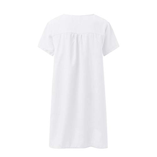 YWLINK Vestido De Lino De Las Mujeres con Vestido De Playa Color SóLido Vestido De Una LíNea hasta La Rodilla Suelto Ocasionales De La Camiseta,Vestido De AlgodóN Y Lino Estampado De Manga Corta