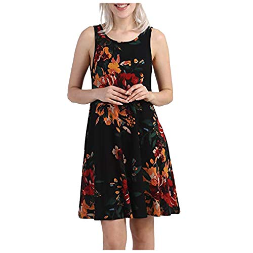 YWLINK Vestido De Mujer con Bolsillos,Mujer Vestido Largo Elegante Estampado Sin Mangas Vestido De Fiesta CóCtel,Vestido Casual De Verano Corto para Mujer Vestido con Bolsillos