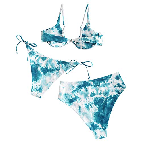 Zafl - Bañador para mujer de dos o tres piezas, bikini para mujer, sexy atado, color azul claro, S-EU 36)