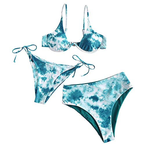 Zafl - Bañador para mujer de dos o tres piezas, bikini para mujer, sexy atado, color azul claro, S-EU 36)