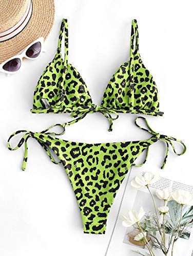 ZAFUL Bikini acolchado para mujer, de un solo color, con triángulo, con tirantes finos. Verde-a. M