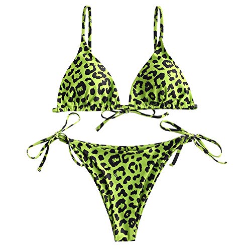 ZAFUL Bikini acolchado para mujer, de un solo color, con triángulo, con tirantes finos. Verde-a. M