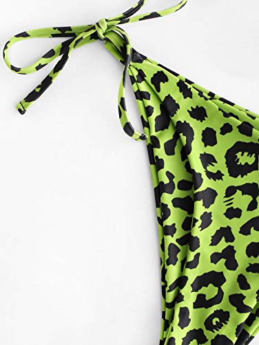 ZAFUL Bikini acolchado para mujer, de un solo color, con triángulo, con tirantes finos. Verde-a. M
