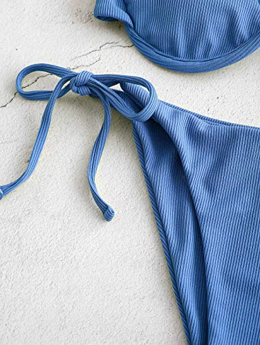 ZAFUL - Bikini de Dos Piezas para Mujer, diseño de Leopardo Criss Cross Push Up de Corte Alto y Acolchado (Azul, L)
