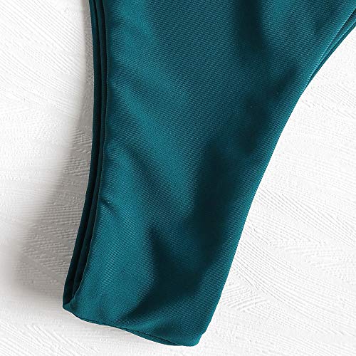 ZAFUL Bikini sexy con volantes de corte alto, tanga de dos piezas Azul pavo real L