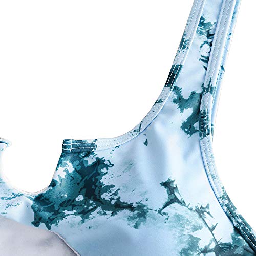 ZAFUL Conjunto de bikini de dos piezas, parte superior de bikini Bralette Wrap, chaleco hueco, cintura alta, parte inferior para mujer Turquesa gris. S