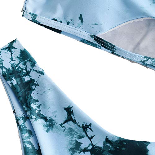 ZAFUL Conjunto de bikini de dos piezas, parte superior de bikini Bralette Wrap, chaleco hueco, cintura alta, parte inferior para mujer Turquesa gris. S