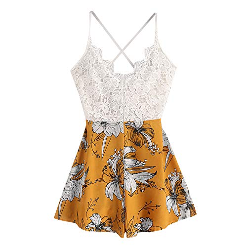 ZAFUL Conjunto de camiseta y pantalones cortos para mujer con estampado floral naranja L