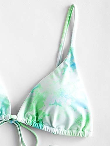 ZAFUL Mujer Bikini Conjunto, Copa Triangular de Encaje con Estampado Tie Dye (Verde, M)