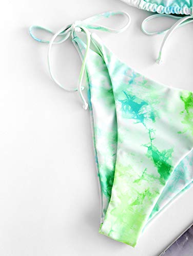 ZAFUL Mujer Bikini Conjunto, Copa Triangular de Encaje con Estampado Tie Dye (Verde, M)