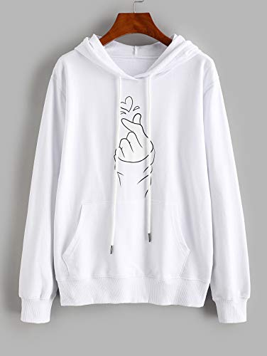 ZAFUL Sudadera con capucha y cordón para mujer, diseño de sol, canguro blanco-1 XXL