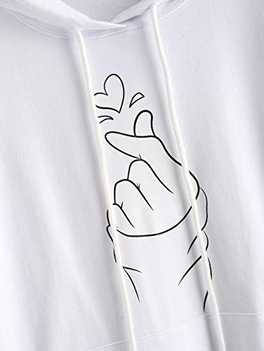 ZAFUL Sudadera con capucha y cordón para mujer, diseño de sol, canguro blanco-1 XXL