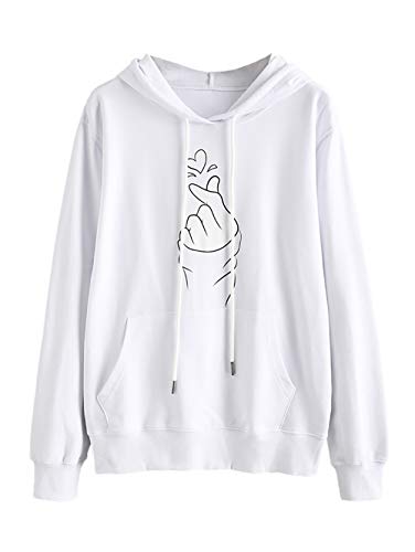 ZAFUL Sudadera con capucha y cordón para mujer, diseño de sol, canguro blanco-1 XXL