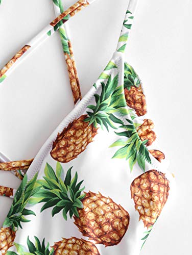 ZAFUL Traje de baño de piña con encaje y cintura alta tropical para mujer amarillo S