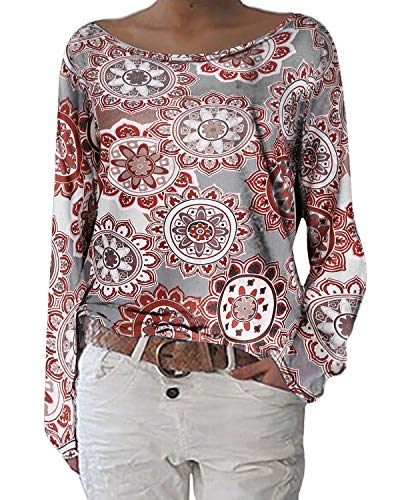 ZANZEA Blusa Floral para Mujer Sexy Casual Otoño Cuello Redondo Suelto Manga Larga Tops Jersey Jumper Túnica Camiseta W-Flores 2 S