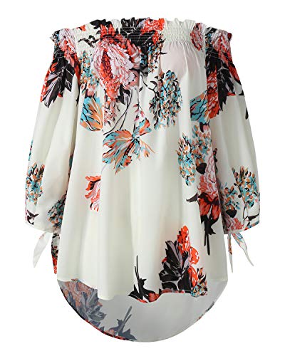 ZANZEA Camisa Mujer Manga 3/4 Sin Hombros Estampado Floral Sexy Camisetas Mujer Baratas Blusas Irregular 03-Blanco XXL