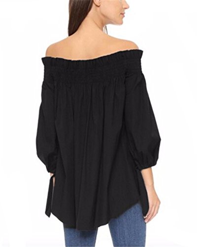 ZANZEA Camisa Mujer Manga 3/4 Sin Hombros Sexy Camisetas Mujer Baratas Blusas Irregular 01-Negro M