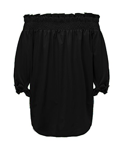 ZANZEA Camisa Mujer Manga 3/4 Sin Hombros Sexy Camisetas Mujer Baratas Blusas Irregular 01-Negro M