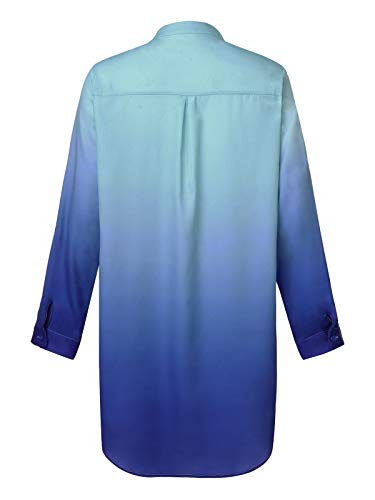 ZANZEA Camisas Mujer Sexy Casual Gasa Camisa Suelta Cuello V Manga Larga Blusa Tops Tallas Grandes Elegante Invierno Camiseta 03-Degradado Azul 40