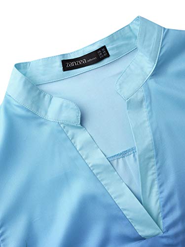ZANZEA Camisas Mujer Sexy Casual Gasa Camisa Suelta Cuello V Manga Larga Blusa Tops Tallas Grandes Elegante Invierno Camiseta 03-Degradado Azul 40