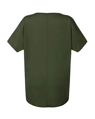 ZANZEA Camiseta Mujer Manga Corta Suelta Tops Irregular Color Sólido T-Shirt Cuello Redondo Casual Túnica Blusa Pollover 02-Ejercito Verde XXL