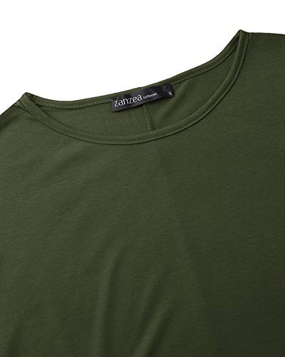 ZANZEA Camiseta Mujer Manga Corta Suelta Tops Irregular Color Sólido T-Shirt Cuello Redondo Casual Túnica Blusa Pollover 02-Ejercito Verde XXL