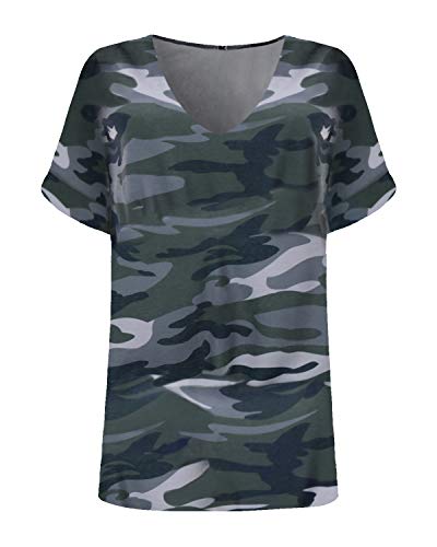 ZANZEA Camisetas Mujer Manga Corta Holgada Top Tallas Grandes Baratas Cuello V Casual Blusa Suelta T Shirt 01-Camuflaje S