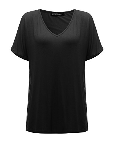 ZANZEA Camisetas Mujer Manga Corta Holgada Top Tallas Grandes Baratas Cuello V Casual Blusa Suelta T Shirt 01-Negro 3XL