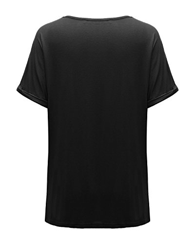 ZANZEA Camisetas Mujer Manga Corta Holgada Top Tallas Grandes Baratas Cuello V Casual Blusa Suelta T Shirt 01-Negro 3XL