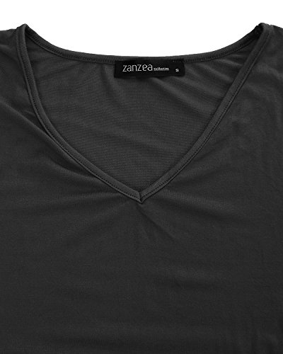 ZANZEA Camisetas Mujer Manga Corta Holgada Top Tallas Grandes Baratas Cuello V Casual Blusa Suelta T Shirt 01-Negro 3XL