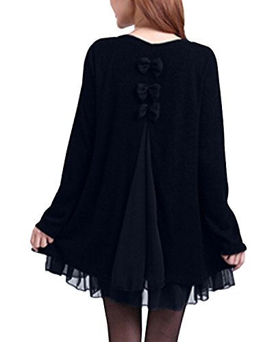 ZANZEA Jersey Mujer Jumper Suéter Larga Tops Vestidos de Encaje para Vestido Lazo Elegant Fiesta de Noche Suéter de Punto para Mujeres Otoño Invierno Tallas Grandes Azul-399848 XL