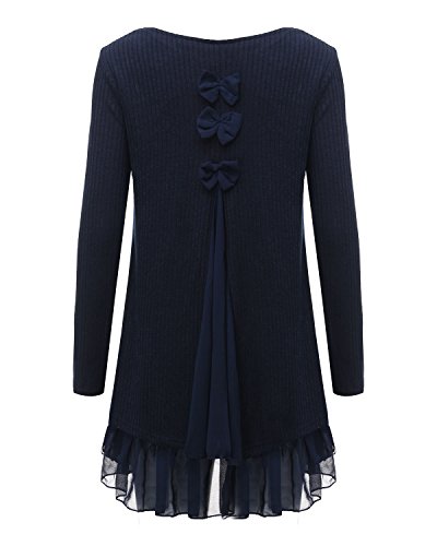 ZANZEA Jersey Mujer Jumper Suéter Larga Tops Vestidos de Encaje para Vestido Lazo Elegant Fiesta de Noche Suéter de Punto para Mujeres Otoño Invierno Tallas Grandes Azul-399848 XL